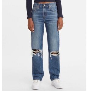 Levi’s Low Pro Straight Leg Distressed Knee Jeans SZ 27 Blue